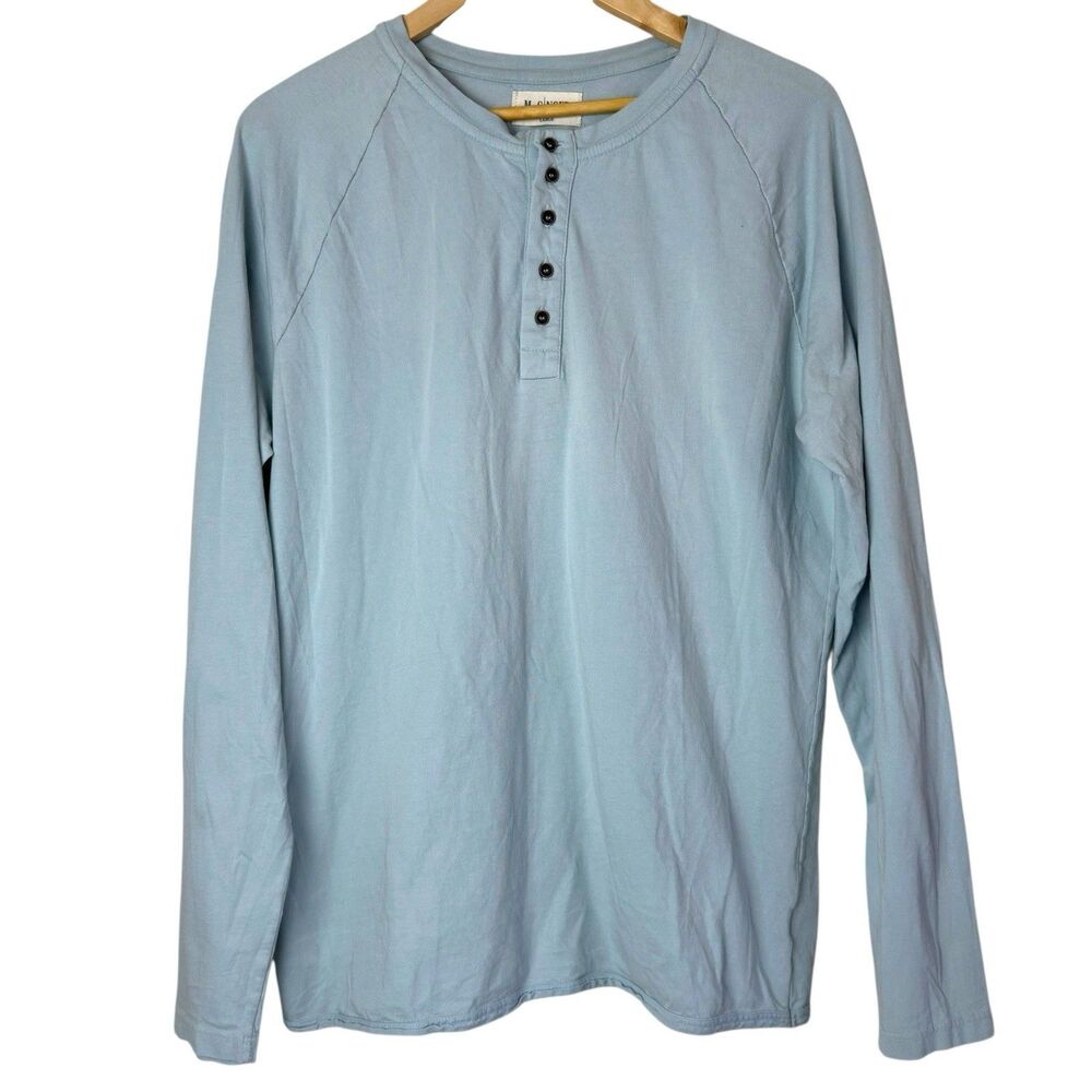 M. Singer Henley Shirt Men’s Large Long Sleeve Solid Button Made In USA Blue